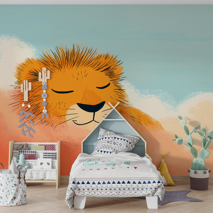 Lastenhuoneen tapetti | Rauhallinen leijona pilvissä