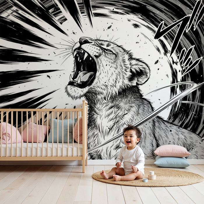 Tapeten für Kinderzimmer | Brüllender Löwe im dynamischen Manga-Stil