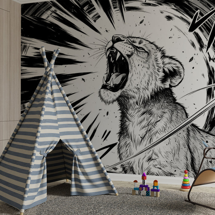 Tapeten für Kinderzimmer | Brüllender Löwe im dynamischen Manga-Stil