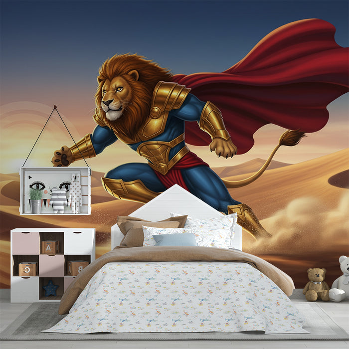 Kids room wallpaper | Lion superhero in the desert