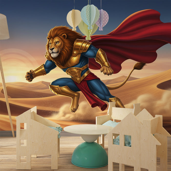 Kids room wallpaper | Lion superhero in the desert