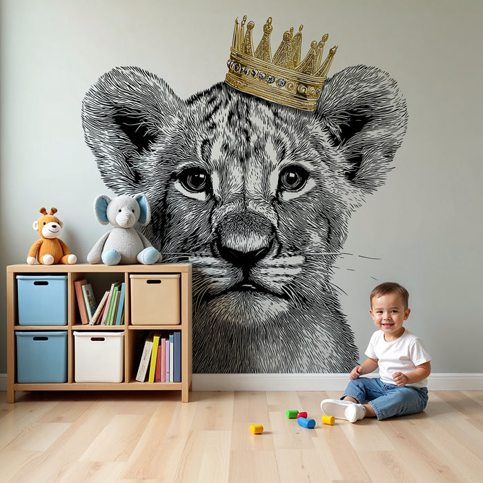 Barntapet | Kronad lejonunge med majestätisk blick