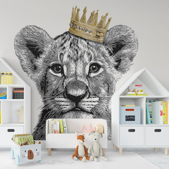 Barntapet | Kronad lejonunge med majestätisk blick