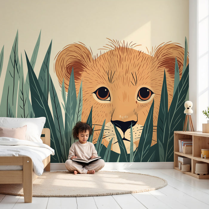 Papier peint chambre enfant | Lionceau curieux dans la jungle