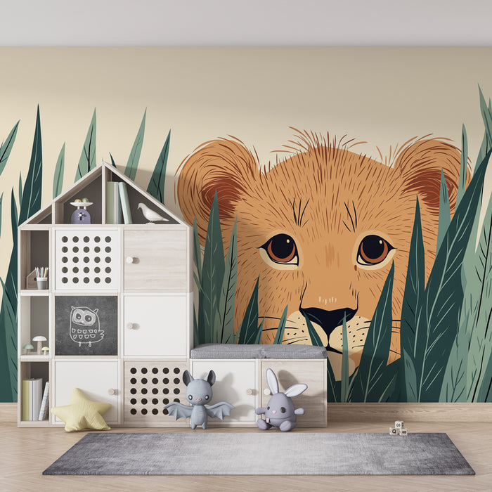 Papier peint chambre enfant | Lionceau curieux dans la jungle