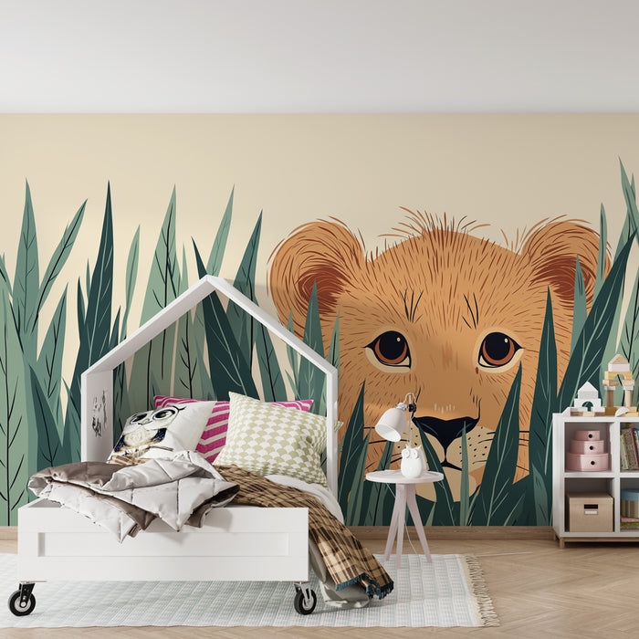 Papier peint chambre enfant | Lionceau curieux dans la jungle