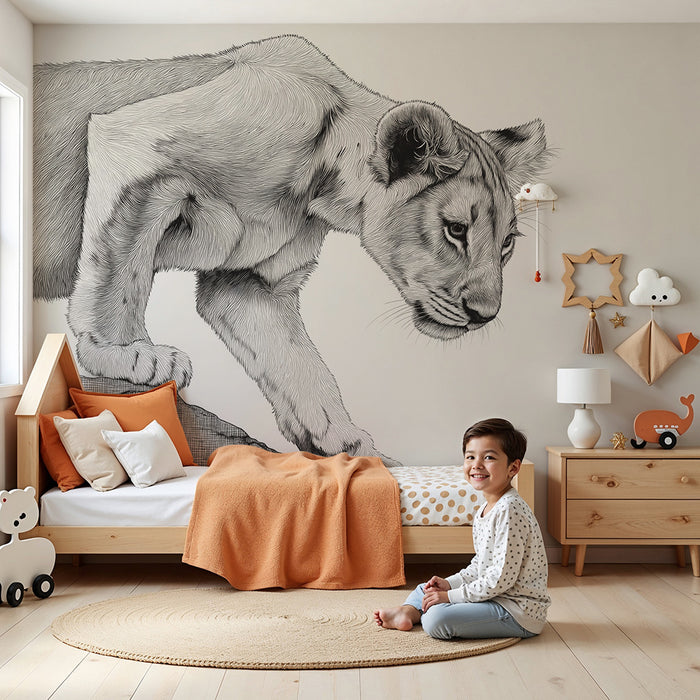 Papel pintado infantil | Cachorro de león curioso en una roca