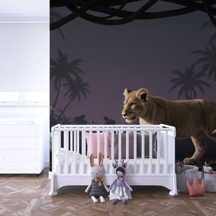 Kinderzimmer Tapete | Löwenbaby im Dschungel