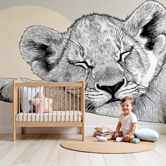 Papier peint chambre enfant | Lionceau endormi sous le ciel