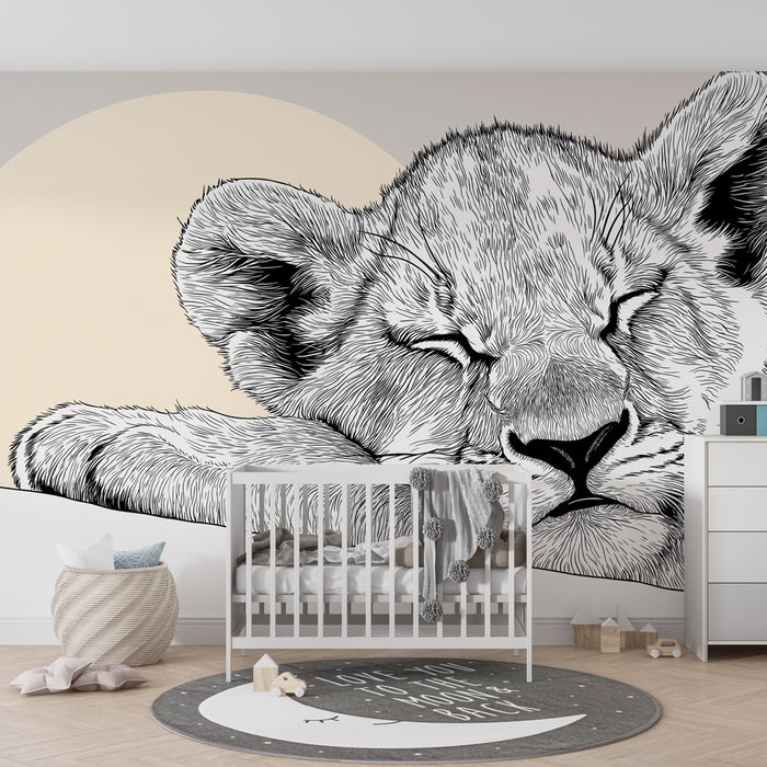 Papier peint chambre enfant | Lionceau endormi sous le ciel