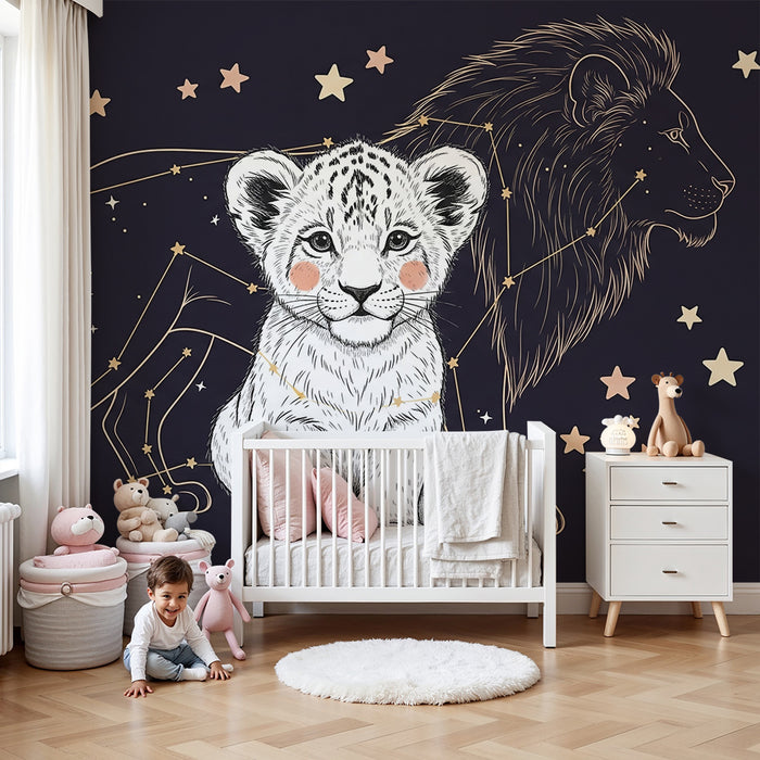 Tapet barnerom | Løveunge og stjernekonstellasjon