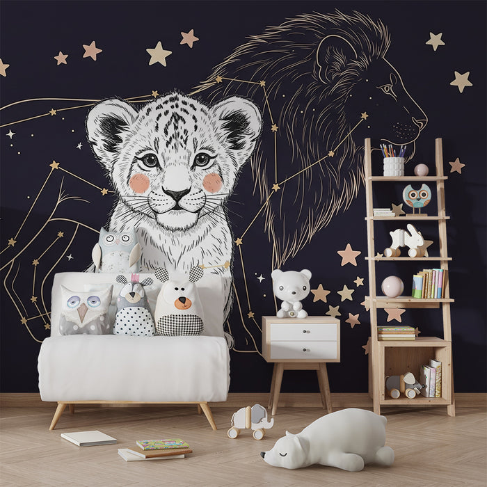 Tapet barnerom | Løveunge og stjernekonstellasjon