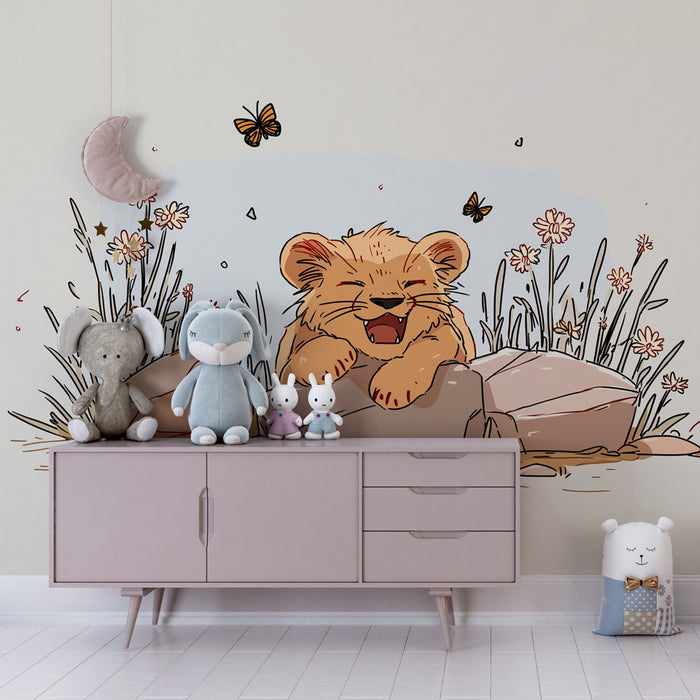 Barntapet | Glatt lejon mitt i blommorna