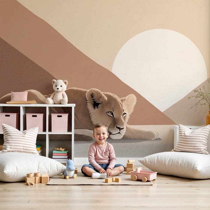 Papel pintado infantil | Cachorro de león tranquilo al atardecer