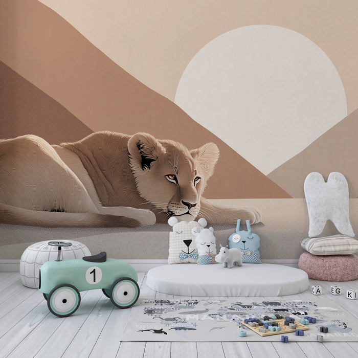 Papel pintado infantil | Cachorro de león tranquilo al atardecer
