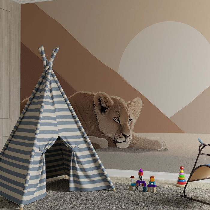 Papel pintado infantil | Cachorro de león tranquilo al atardecer