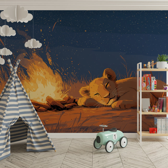 Papel de parede criança | Лъвче в покой под звездите