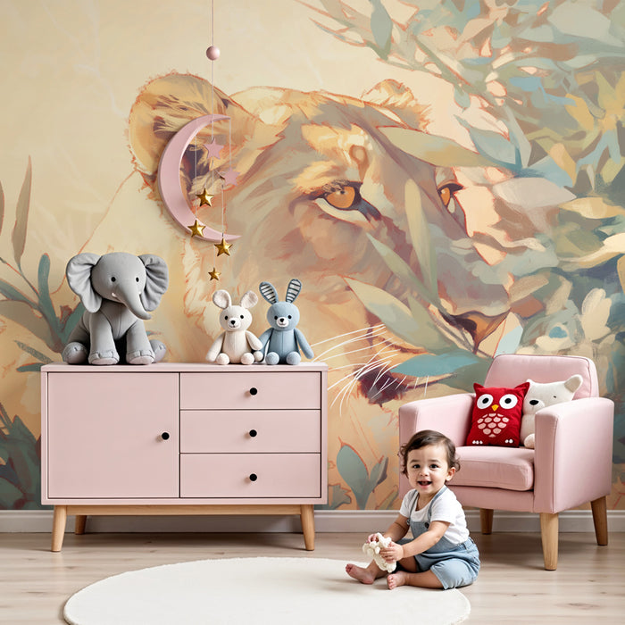 Papier peint chambre enfant | Lionne dans la jungle