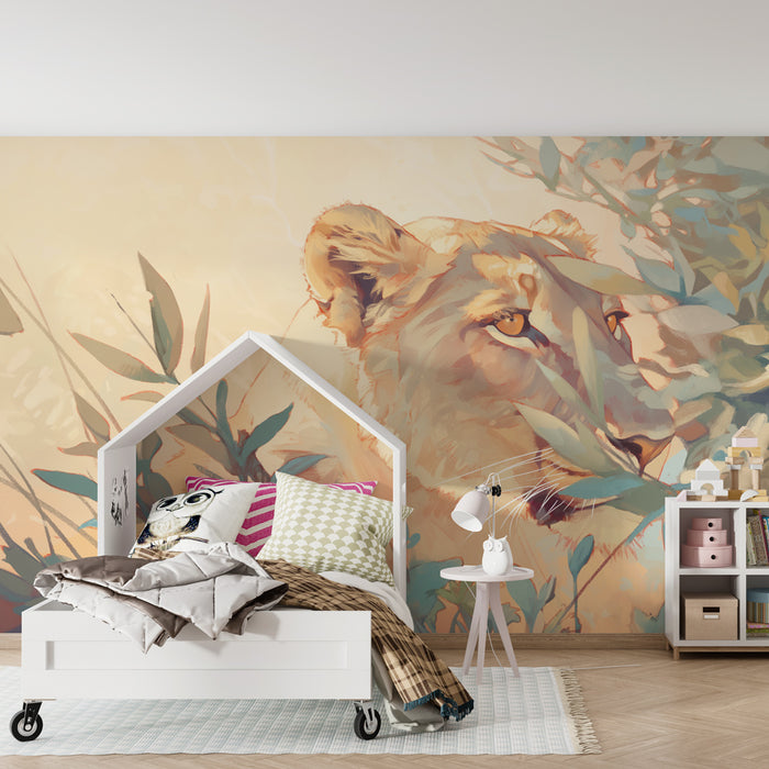 Papier peint chambre enfant | Lionne dans la jungle