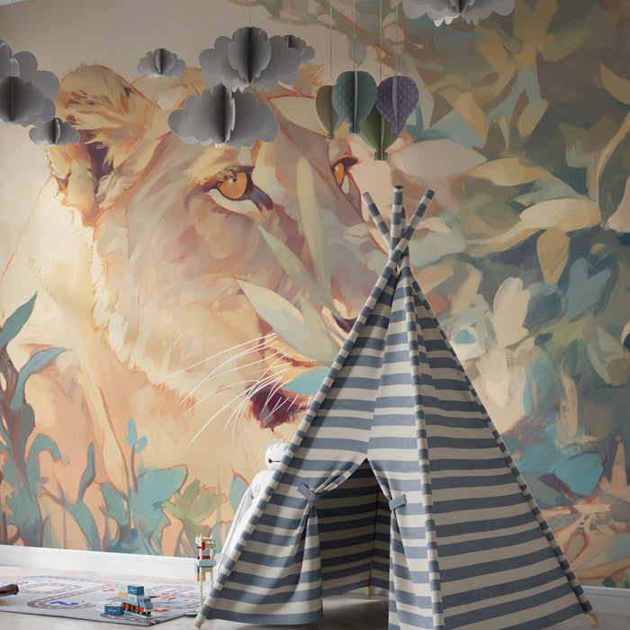 Papier peint chambre enfant | Lionne dans la jungle
