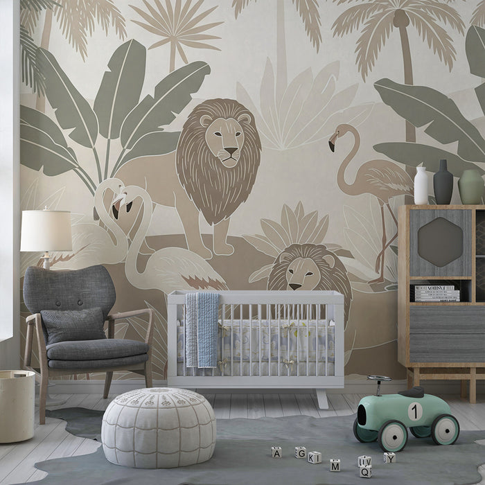 Barntapet | Majestätiska lejon och flamingos i djungeln