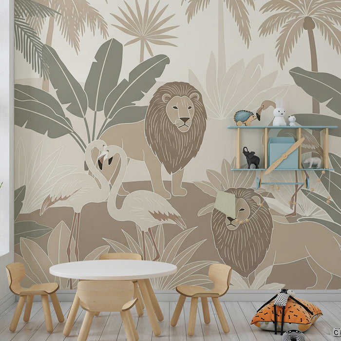 Barntapet | Majestätiska lejon och flamingos i djungeln