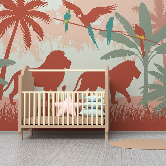 Børneværelse tapet | Majestætiske løver og farverig jungle