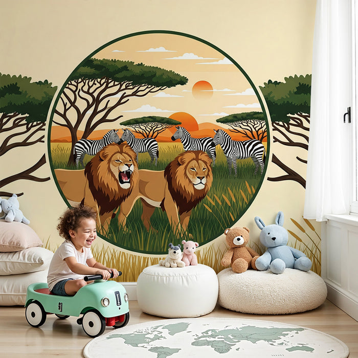 Detská izba tapéta | Majestátne levice a zebry na savane