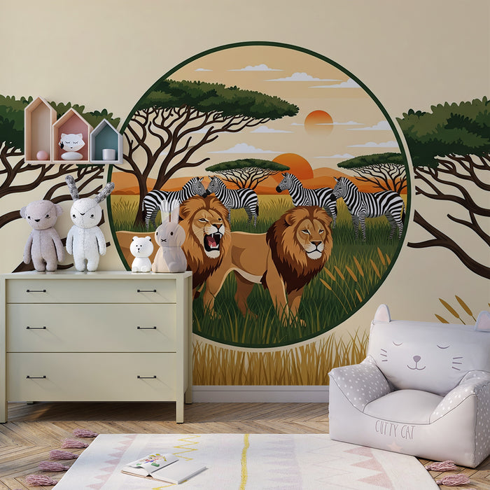Detská izba tapéta | Majestátne levice a zebry na savane