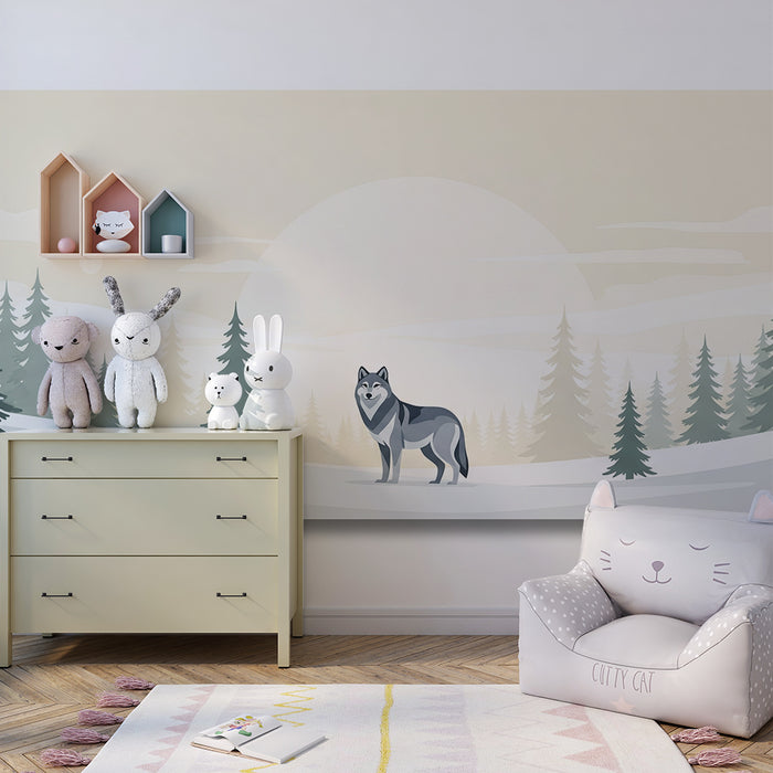 **Tapete Kinderzimmer | Wolf in winterlicher Landschaft**