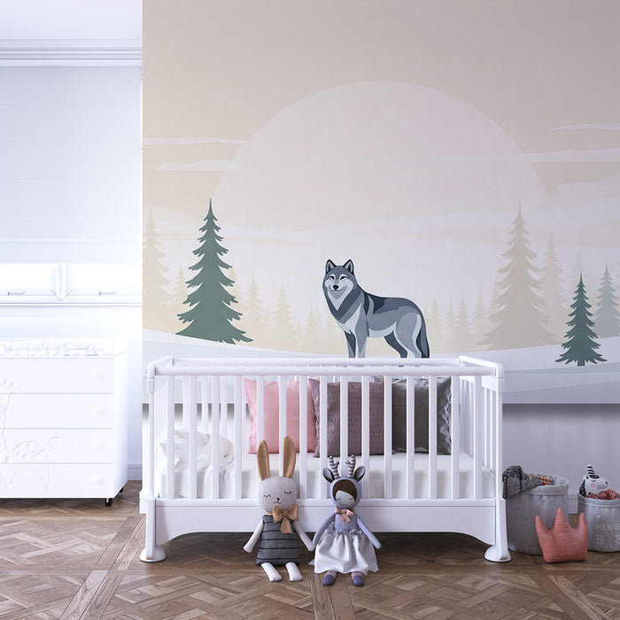 **Tapete Kinderzimmer | Wolf in winterlicher Landschaft**