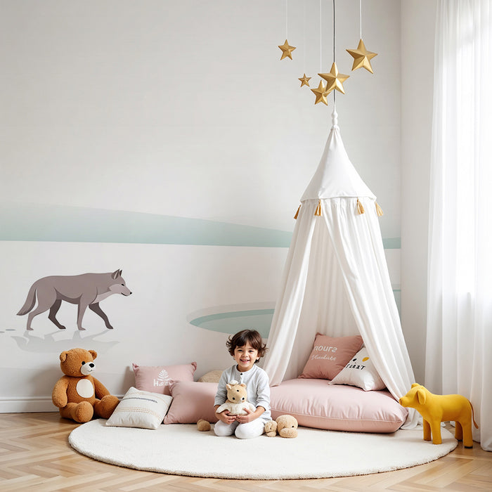 Behang voor de kinderkamer | Wolf in een rustig winterlandschap