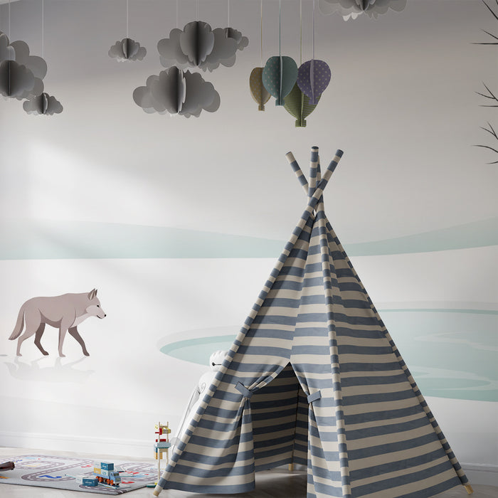 Behang voor de kinderkamer | Wolf in een rustig winterlandschap