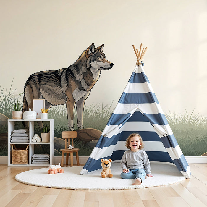 **Tapete Kinderzimmer | Wolf in einer Naturlandschaft**