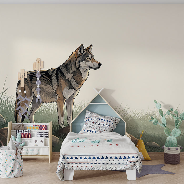 **Tapete Kinderzimmer | Wolf in einer Naturlandschaft**