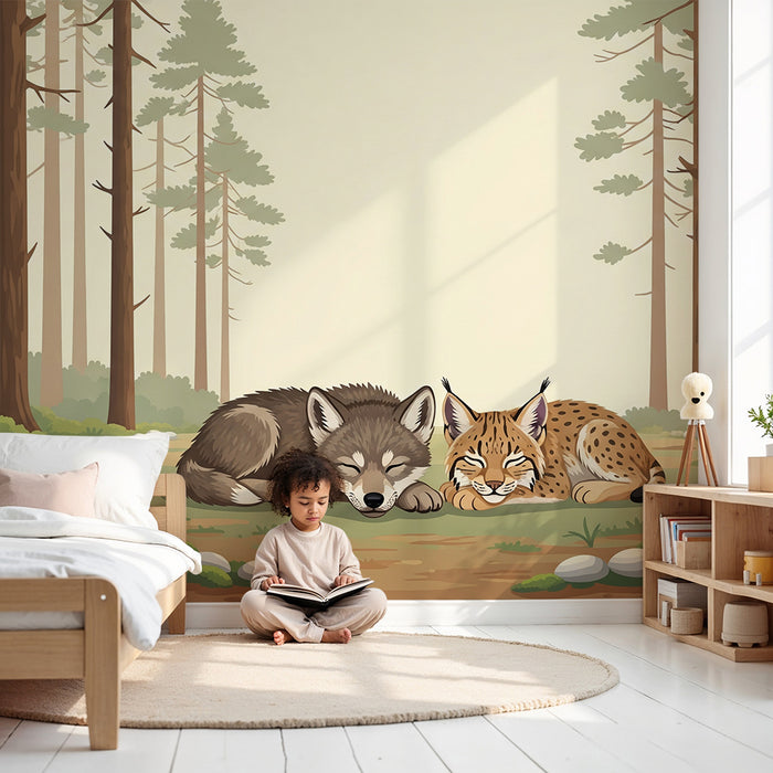 Barnetapet | Ulv og gaupe som sover i en fredelig skog