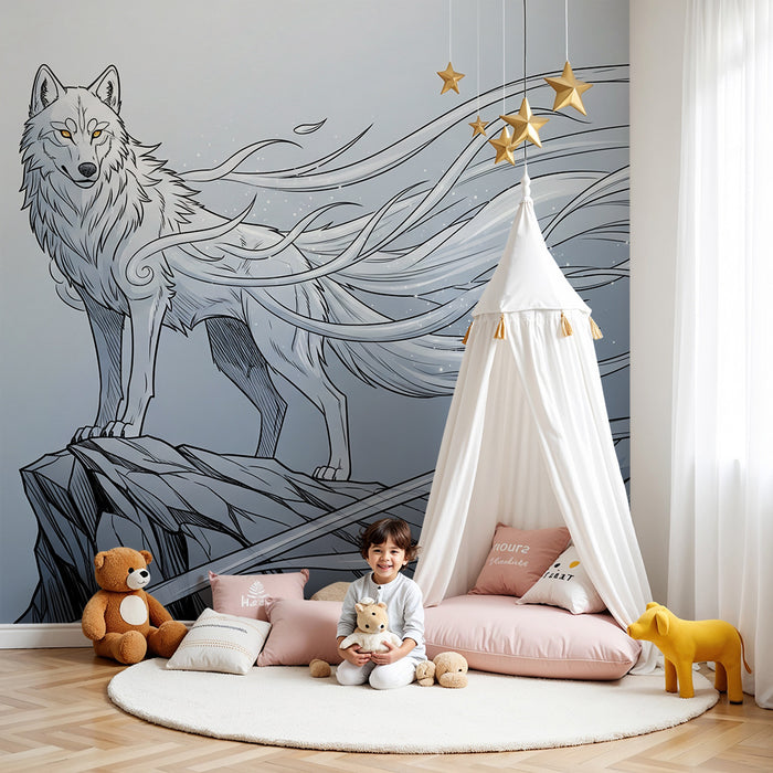 Kinderkamer behang | Majestueuze wolf met etherische elementen