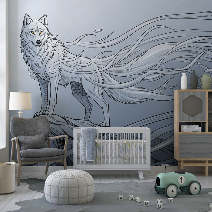 Kinderkamer behang | Majestueuze wolf met etherische elementen