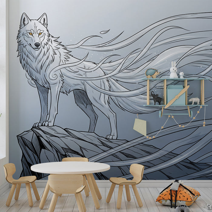 Kinderkamer behang | Majestueuze wolf met etherische elementen