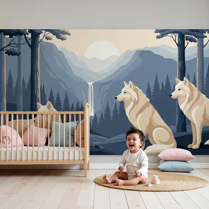 **Tapete Kinderzimmer | Majestätische Wölfe im mystischen Wald**