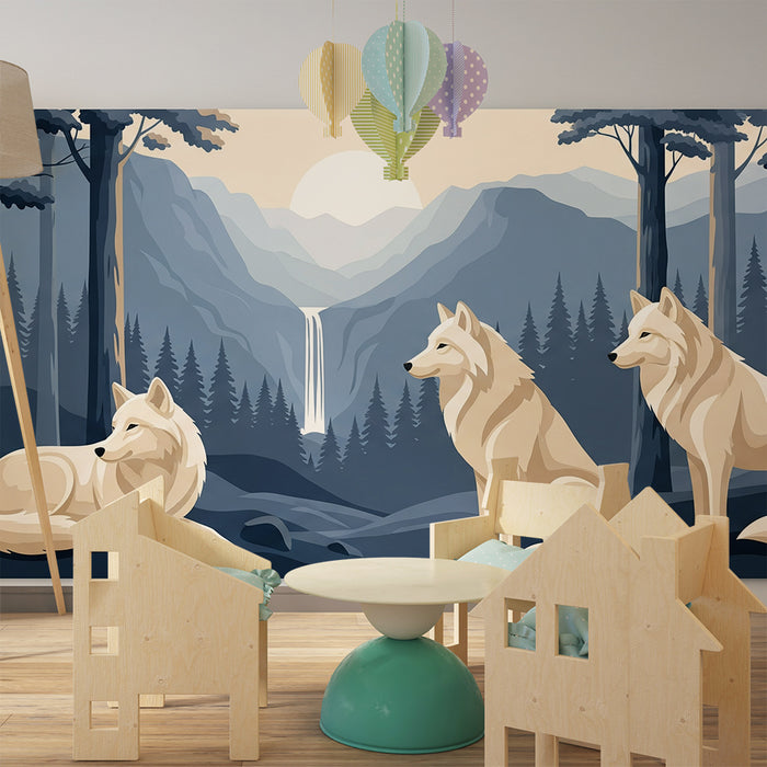 **Tapete Kinderzimmer | Majestätische Wölfe im mystischen Wald**