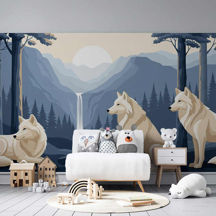 **Tapete Kinderzimmer | Majestätische Wölfe im mystischen Wald**