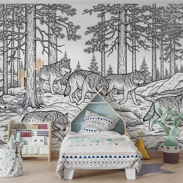 Barntapet | Majestätiska vargar i en vild skog