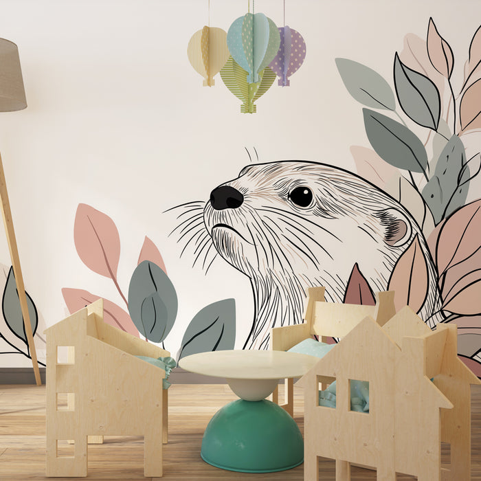 Papier peint chambre enfant | Loutre curieuse dans la nature