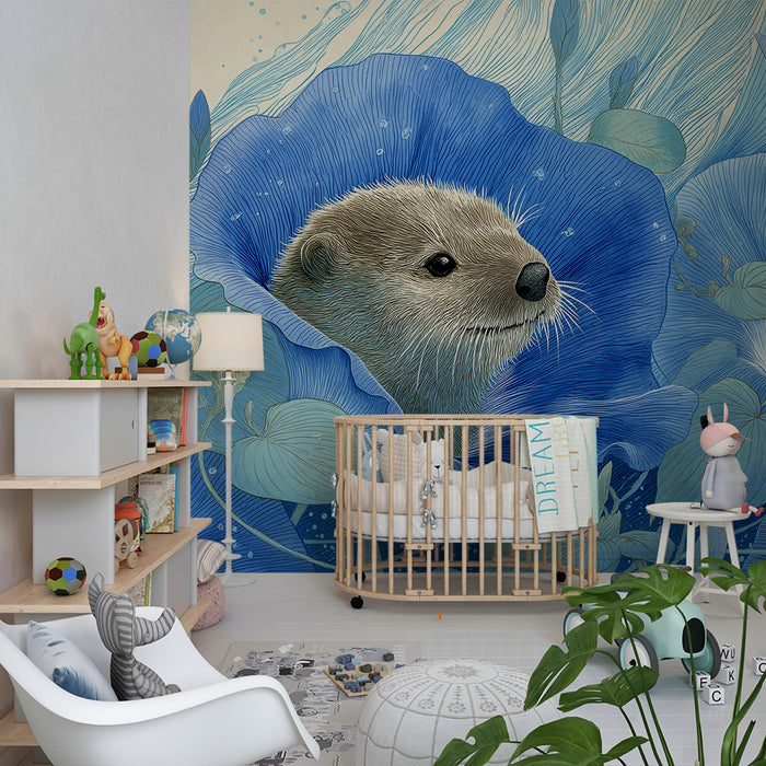 Barntapet | Lekfull utter i en värld av blå blommor