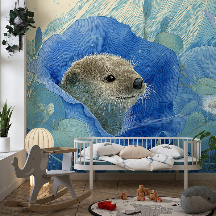 Barntapet | Lekfull utter i en värld av blå blommor