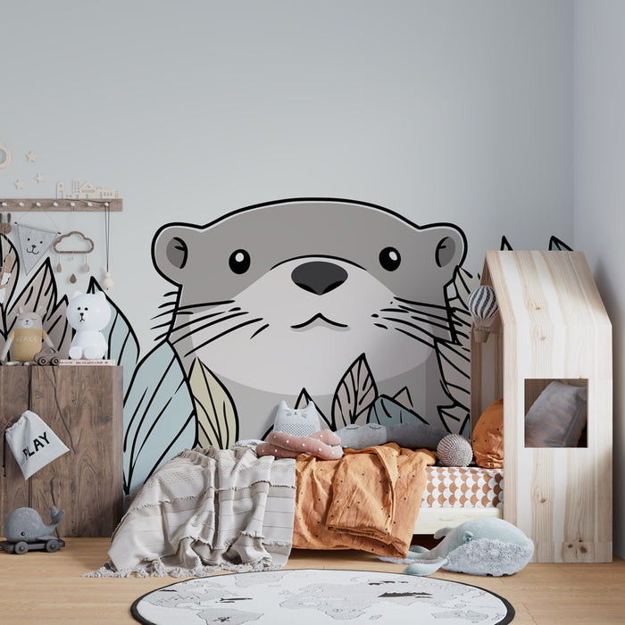 Papier peint chambre enfant | Loutre et feuillage tropical