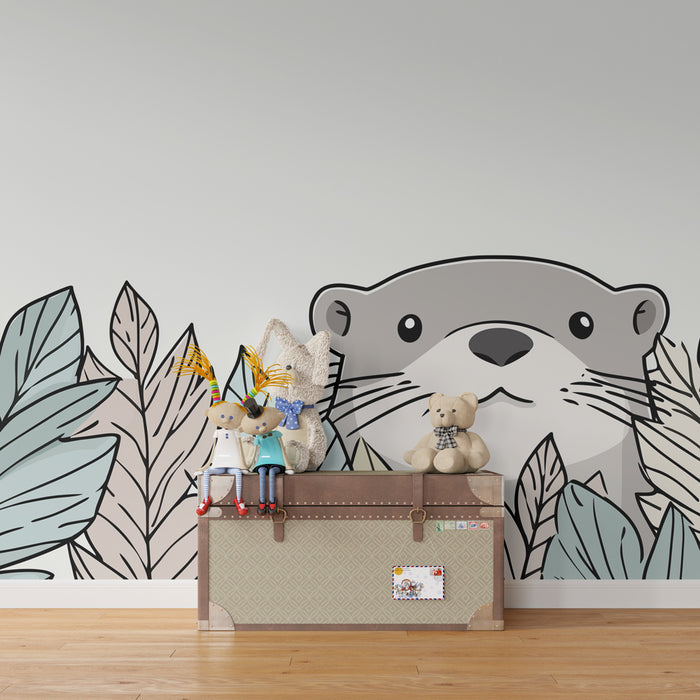 Papier peint chambre enfant | Loutre et feuillage tropical