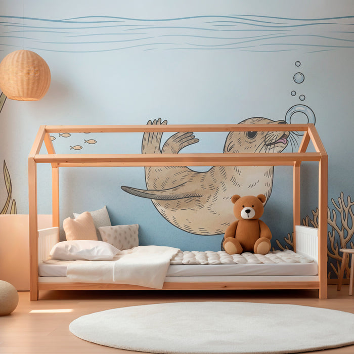 Kinderzimmer Tapete | Spielender Otter und Meereslandschaften