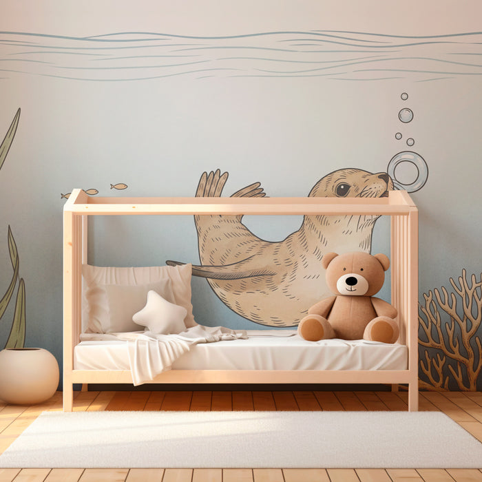 Kinderzimmer Tapete | Spielender Otter und Meereslandschaften